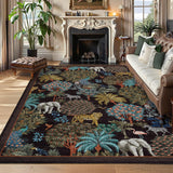 Garvee Jungle Washable Rug 9x12 Area Rug Animal Print Non Slip Low Pile Black for Living Room Bedroom Dining Room Kids Playroom Nursery - Black