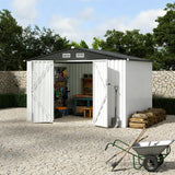 Garvee 6x8x6.4 Ft Outdoor Metal Storage Shed With Lockable Doors & Air Vents For Backyard Garden Patio Lawn, Large, Gray