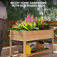 Garvee 48x24x32-Inch Mobile Elevated Garden Bed with Lockable Wheels & Storage Shelf, Tall Wood Planter Box, Acorn Brown