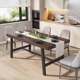 Garvee Industrial Dining Table for 4-6 People, 63" Long Wooden Kitchen Table with Sturdy Metal Frame & Birch Finish, Dark Rustic Birch
