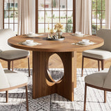 Garvee 47" Round Dining Table for 4-6 People with Sturdy Pedestal Base, Space Saving, Brown - Brown