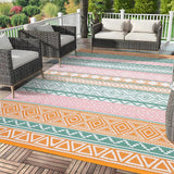 Garvee Outdoor Rug 9x18 Waterproof Reversible Patio Mat Durable UV-Resistant Plastic Straw Soft Underfoot Portable with Carry Bag for Camping and RV - Orange/Pink/Green