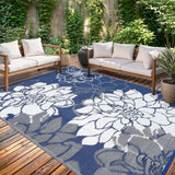 Garvee Outdoor Rug Waterproof Reversible Floral Mat for Camping Patio 9x18 Navy White - Floral|Navy&White