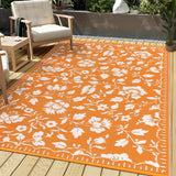 Garvee 6x9 RV Outdoor Rug Waterproof Floral Plastic Straw Rug With Portable Bag For Picnic Backyard Deck Balcony Porch Beach Camper Orange - Floral|Orange