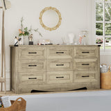 Garvee 59" Wide 9-Drawer Dresser Farmhouse Style Wooden Chest for Bedroom Living Room Home Office, 15.55"D x 59"W x 29.53"H, Wood Grain Finish - Wood Grey