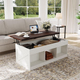 Garvee Hydraulic Lift Top Coffee Table with Hidden Storage Farmhouse Industrial Style 18.1-23.8in Black