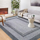 Garvee Area Rug 4x6 Washable Braided Print Rug for Living Room Bedroom Entryway Grey Thin Non-Slip Low Pile - Grey