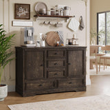 Garvee 47" Farmhouse Sideboard Buffet Cabinet Brown with 5 Drawers and 2 Doors for Kitchen Dining Living Room - Brown