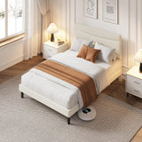 Garvee Full Size Bed Frame with Headboard Beige Velvet Upholstered Platform Bed for Bedroom Dorm Apartment, Sturdy Wood Slats, Noise Free, Easy Assembly - Beige