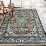 Garvee Oriental Green 8x10 Rugs for Living Room Rug Boho Area Rug Washable Rugs Vintage Oriental Rug Bedroom Decor Ultra Soft Area Rug Large Non Slip Non Shedding Office Rug Distressed Rug for Nursery - Green