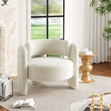 Garvee Oversized Chenille Armchair Modern Barrel Accent Chair Upholstered Mid-Century Round Chair White for Living Room Bedroom Apartment - White