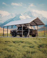 Garvee 13x26 Ft Metal Carport Kit, 120° Steep-Pitch Vertical Roof, 133" High-Clearance RV & Boat Shelter, Heavy-Duty Reinforced Frame, Extra-Long Protection, White - White