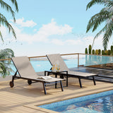 Garvee 3 Pieces Lounge Chairs Outdoor Chaise Furniture Adjustable 5-Position Poolside Recliner with Wheels Khaki - Khaki