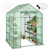 Garvee Portable Greenhouse with 12 Wire Shelves for Outdoors, 4.7x4.7x6.4 ft, Green PE Cover, Walk-in Seedling Flower Growing - Green