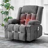 Garvee Manual Recliner Chair with Heat Massage - Oversized Sofa Lounge Chair for Big & Tall People, Remote Control, 3 Recline Positions, 2 Cup Holders, Side Pockets - Massage-Gray