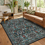 Garvee 8x10 Area Rugs Washable Non Slip Stain Resistant Ultra Soft Floral Rug Black for Living Room Bedroom Dining Room Nursery Playroom Office - B.Black