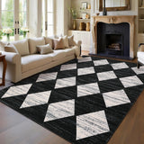 Garvee 9x12 Washable Black Area Rug for Living Room Dining Room Low Pile Modern Geometric Checkered Bedroom Rug - Checkered|Black & White