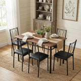 Garvee Farmhouse Dining Table Set for 4 with Upholstered Chairs, Wood Kitchen Table Set for Small Spaces, Walnut - Walnut
