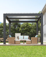 Garvee Louvered Pergola 10x10 ft Adjustable Roof Outdoor Patio Deck Gray Aluminum Frame - Grey
