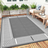 Garvee 8x10 Outdoor Rug Waterproof Plastic Straw Rug Reversible Mat for Patio Porch Backyard Camping RV Beach Balcony, Grey, Large - Line Grey