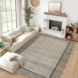 Garvee Scalloped Washable Rug 5x7 Brown Non Slip Low Pile Soft Area Rug for Living Room Bedroom Dining Room Nursery Office - Brown