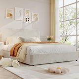 Garvee Upholstered Full Platform Bed With 4 Under-Bed Drawers For Bedroom, Beige Boucle, Full Size