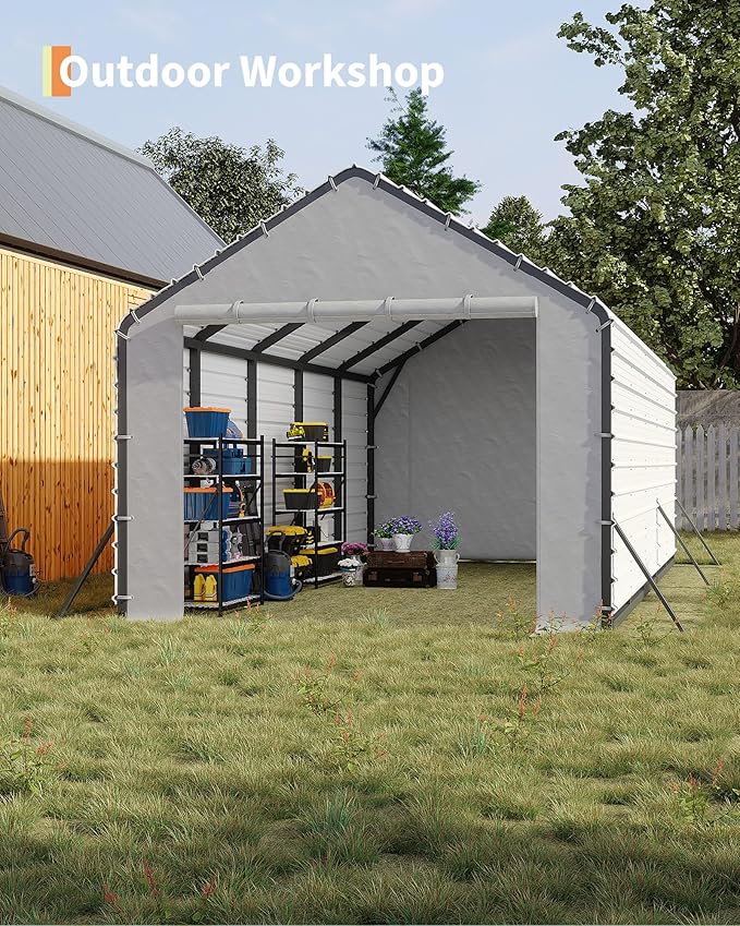 Garvee Roofing Panels 27 Ga. Galvanized Steel Ribbed Panels for Metal Carport 20x25 FT, 20x20 FT, White, Heavy Duty, 60.23'' x 19.68''