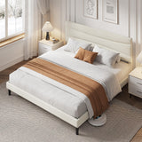 Garvee King Size Bed Frame with Headboard, Upholstered Platform Bed, Beige Velvet, Sturdy Wood Slats, Noise Free, Easy Assembly - Beige