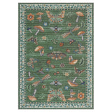 Washable Area Rug 9x12ft, Green Mushroom and Insect Pattern, 100% Polyester Low Pile Carpet with Non Slip TPR Backing, 350gsm Foldable Floor Covering for Living Room Bedroom Dining Room Dorm Office, Stain Resistant Machine Washable Home Decor, Garvee - Green