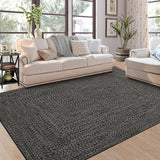 Garvee 9x12 Area Rug Large Machine Washable Rug for Living Room Print Braided Floor Cover Stain Resistant Non-Slip Farmhouse Solid Printed Textured Carpet for Home Decor, Grey/Brown - Grey/Brown