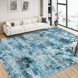 Garvee 8x10 Area Rug for Living Room Washable, Boho Abstract Large Area Rug with Non-Slip Backing, Ultra-Thin Soft Non-Shedding Vintage Rug for Bedroom Dining Room Indoor, Blue - Blue