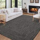 Garvee Washable Area Rug 5x7 Print Braided Machine Washable Rug Solid Printed Textured Carpet Rug Stain Resistant Non-Slip Accent Rug Farmhouse Floor Cover for Dining Bedroom Decor, Grey/Brown - Grey Brown