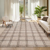 Garvee Washable Checkered 8x10 Rug, Ultra Thin Non Slip Geometric Area Rug for Living Room Bedroom, Taupe - Plaid|Taupe
