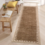 Garvee Modern Bordered Runner Rug 2x6 Brown Non Slip Low Pile Washable Kitchen Hallway Bedroom Carpet - Brown