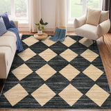 Garvee 5x7 Modern Checkered Rug for Living Room Bedroom, Low Pile, Black and Brown, Washable Non-Slip Accent Carpet - Checkered|Black & Brown
