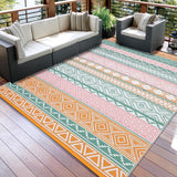 Garvee Outdoor Plastic Straw Rug 9x12 Waterproof Patio Rug for Yard Deck Camping Grey Orange Pink Green - Orange/Pink/Green