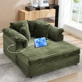 Garvee 59" Oversized Chaise Lounge Chair Indoor, Comfy Corduroy Cloud Sleeper Couch with USB Port, Throw Pillows, Supportive Armrests, Recliner Bed for Living Room, Movie Room, Bedroom, Green - Green