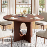 Garvee 47" Round Dining Table for 4-6 People with Sturdy Pedestal Base, Space Saving, Walnut, Kitchen & Living Room - Walnut