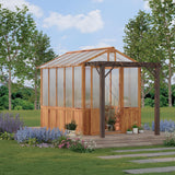 Garvee 8x13ft Greenhouse Kit with Pergola, Cedar Frame, Polycarbonate Panels, Walk-in Design, Green