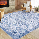 Garvee 5x7 Rug for Living Room Washable Rugs Boho Rug for Bedroom Vintage Rug Non Slip Carpet Floral Throw Rugs Stain Resistant Office Rug Classroom Rug 5'x7' Blue - Blue