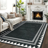 Garvee Washable 5x7 Rugs Solid Bordered Rug for Living Room Dining Room Bedroom Black, Modern Stain-Resistant Low Pile Non Slip Carpet - Classic Black