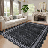 Garvee 5x7 Washable Rugs Non Slip Scalloped Area Rug for Bedroom, Black, Soft Low Pile, Stain Resistant - Black