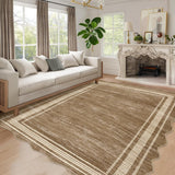 Garvee Scalloped Modern Abstract Rug 5x7 Washable Rug Brown for Bedroom Living Room Dining Room Home Office - Brown