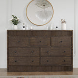 Garvee 7 Drawer Dresser Wooden Chest of Drawers Fluted Storage Organizer for Bedroom Living Room Hallway 54" Walnut