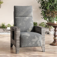 Garvee Wicker Reclining Patio Chair with Adjustable Back and Footrest, Outdoor Recliner Chair for Garden, 150° Lay Flat, Removable Cushion, Grey