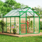 Garvee 6x8ft Polycarbonate Greenhouse, Green Aluminum Frame, Sliding Door, Adjustable Roof Vent with Plastic Window Opener, Side Gutters, 720g/m² Panels, 4 Ground Anchors, Walk-In Outdoor Greenhouse for Vegetables, Flowers, Seedlings and Gardening - Green
