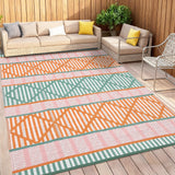 Garvee 8x10 Outdoor Rug Waterproof Patio Mat Reversible Plastic Camping Rug for RV Balcony Backyard Porch Deck Lightweight Travel Picnic - Orange/Green/Pink/White