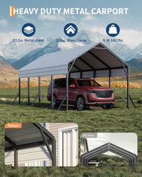 Garvee 13 ft x 21 ft x 11 ft Oversized Metal Carport Heavy Duty Steel Shed for Bass Boats Pickup Trucks Tractors, 660 LBS, All-Weather Protection, Grey