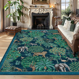 Garvee Jungle Washable Rug 9x12 Area Rug Animal Print Non Slip Low Pile Blue - Blue