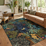 Garvee 5x7 Jungle Area Rug Washable Non Slip Soft Low Pile Indoor Carpet Animal Print for Living Room Bedroom Dining Room Playroom, Midnight Jungle Pattern - Blue